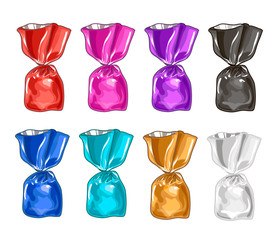 Set in colorful candy wrappers. Sweets illustration.