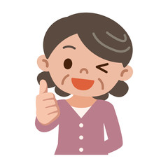 サムズアップ　シニア女性　いいね
