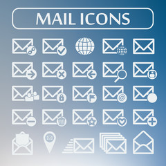 Set of flat vector mail icons. Vector illustration.