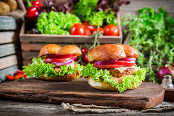 Tasty hamburger with beef and cheese
