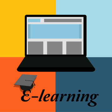 E-learning, laptop over  color background