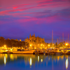 Palma de Mallorca sunrise with Cathedral and port