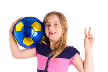 Football soccer kid girl happy player with ball