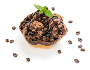 .Chocolate ice cream with chocolate topping