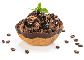 .Coffee-colored ice cream with  coffee beans