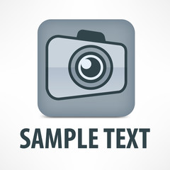 Camera icon in grey, flat template on white, vector illustration