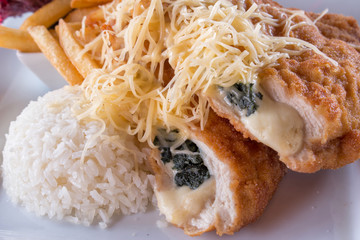 Schnitzel with french fries and rice