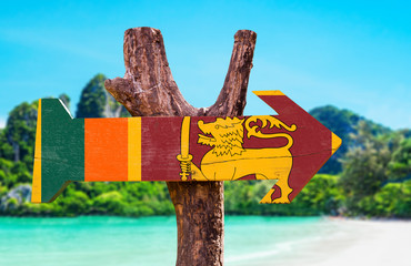 Sri Lanka Flag wooden sign with beach background