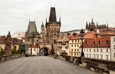 Fototapeta na wymiar Old and historic Charles Bridge in Prague