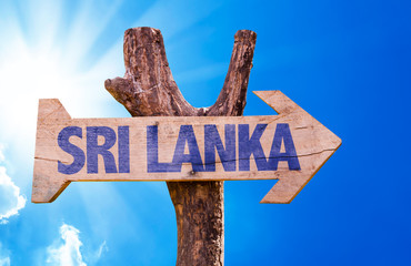 Sri Lanka wooden sign with sky background