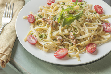 Fettuccine Alfredo with Ground Sausage