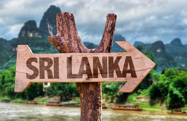 Sri Lanka wooden sign with nature background