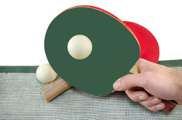 Male hand holding a ping pong racket, isolated