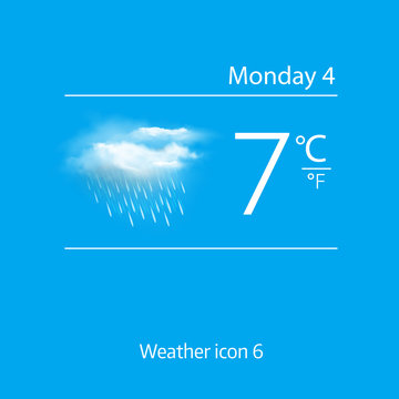 Realistic weather icon - cloud with heavy rain. Vector