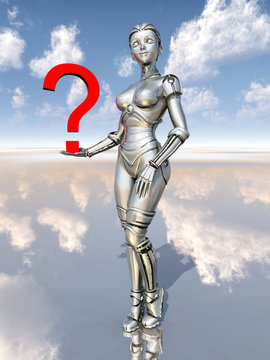 Female robot with question mark