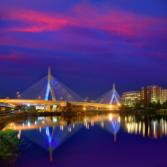 Boston Zakim bridge sunset in Massachusetts