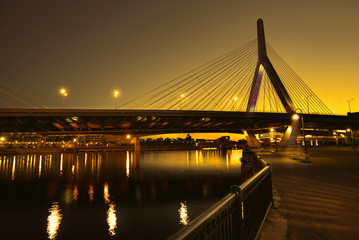 Fototapeta na wymiar Boston Zakim bridge sunset in Massachusetts