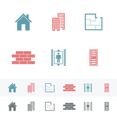 Set of simple building Flat Icons.