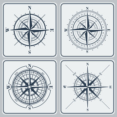 Set of compass roses (windroses) . Vector illustration. © Makhnach