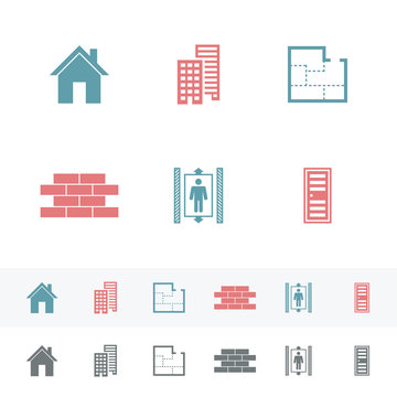 Set of simple building Flat Icons.