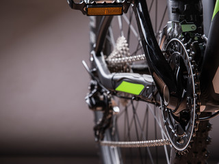 close-up of a green mountain bike