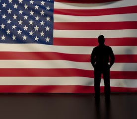 Man silhouette in front of the United States flag