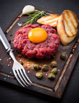 fresh beef tartar with egg