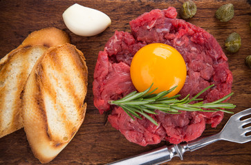 fresh beef tartar with egg