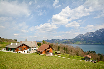 Fototapeta na wymiar View over the lake Attersee, Salzburger Land - Alps Austria