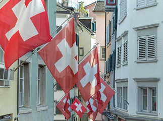Swiss Flags in a Zurich street