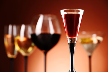 Glasses with assorted alcoholic beverages