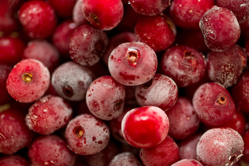 freshly frozen cherries covered by frost