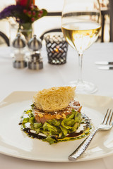 organic pear and chevre crostada (crostini) with wine