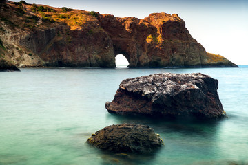 Naklejka premium Rocks and sea at Crimea rugged coast