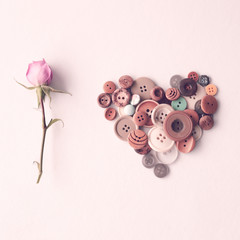 Rose and heart shape made with buttons