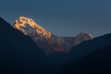 Fototapeta na wymiar Annapurna I Himalaya Mountains View from Poon Hill 3210m at suns