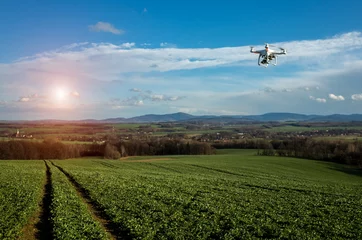 Foto op Plexiglas Small drone above the field © Stockr