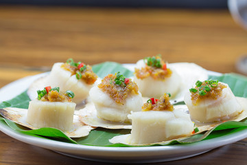 Scallops shells with thai basil pesto