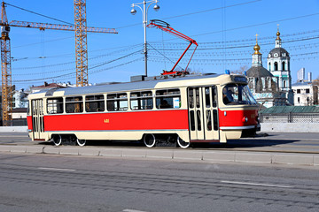 Fototapeta na wymiar Celebrating the Day of retro trams in Moscow