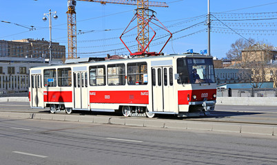 Fototapeta na wymiar Celebrating the Day of retro trams in Moscow