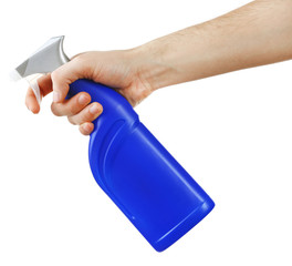 Male hand with sprayer isolated on white background