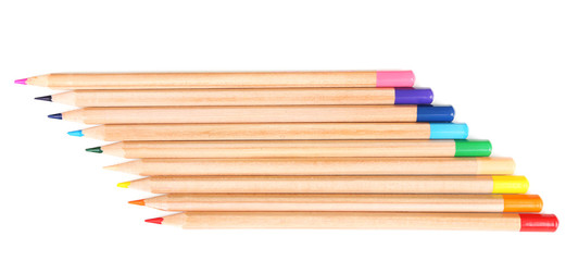 Fototapeta premium Wooden colorful pencils, isolated on white