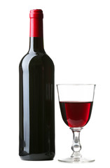 Wine bottle with glass isolated on white