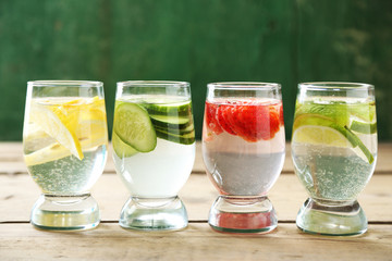 Glasses of different home made freshness healthy