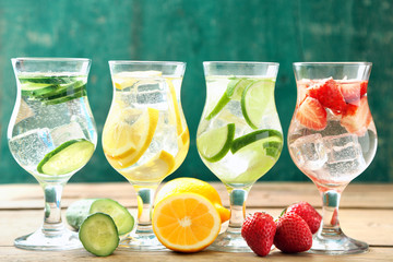 Glasses of different home made freshness healthy