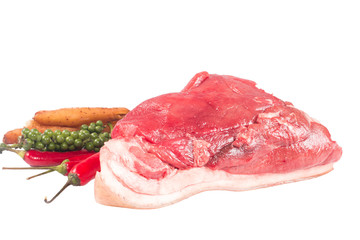 pork and spices Before cooking isolate on white