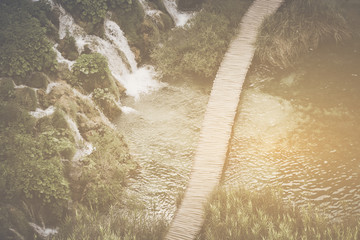 Retro Hiking Path with Sunlight with Instagram Style Vintage Fil