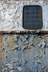 Old abandoned trains in sunny day