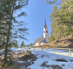 Catholic roman Church of St. Jacob above Ortisei in Italian Dolo