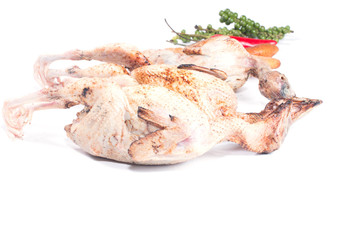 quail and spices Before cooking isolate on white